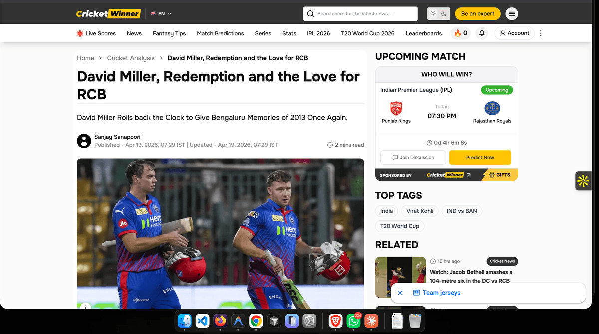 Cricket Winner cricket news listing with monthly expert ranking leaderboard