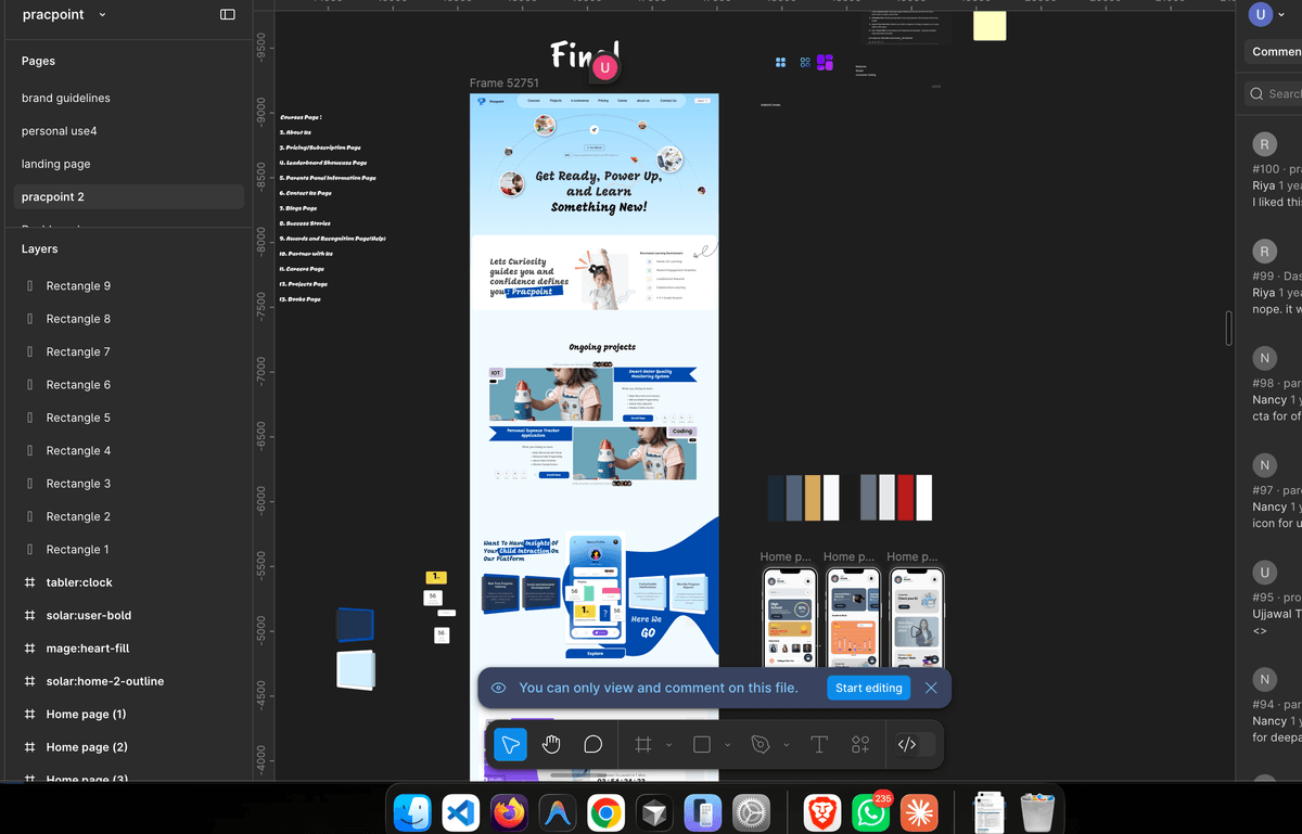 Pracpoint Figma file — full design system showing typography scale, color tokens, and component library
