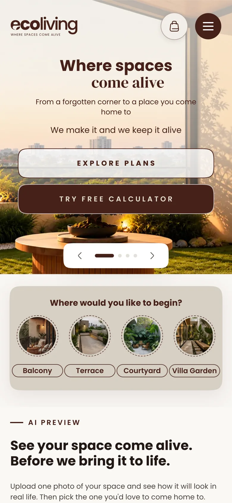 Ecoliving mobile homepage
